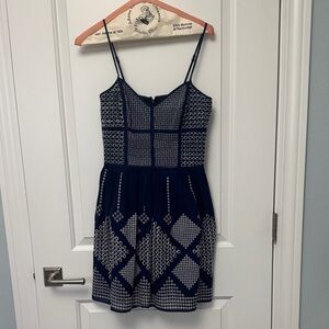 Parker Navy and White Patterned Dress